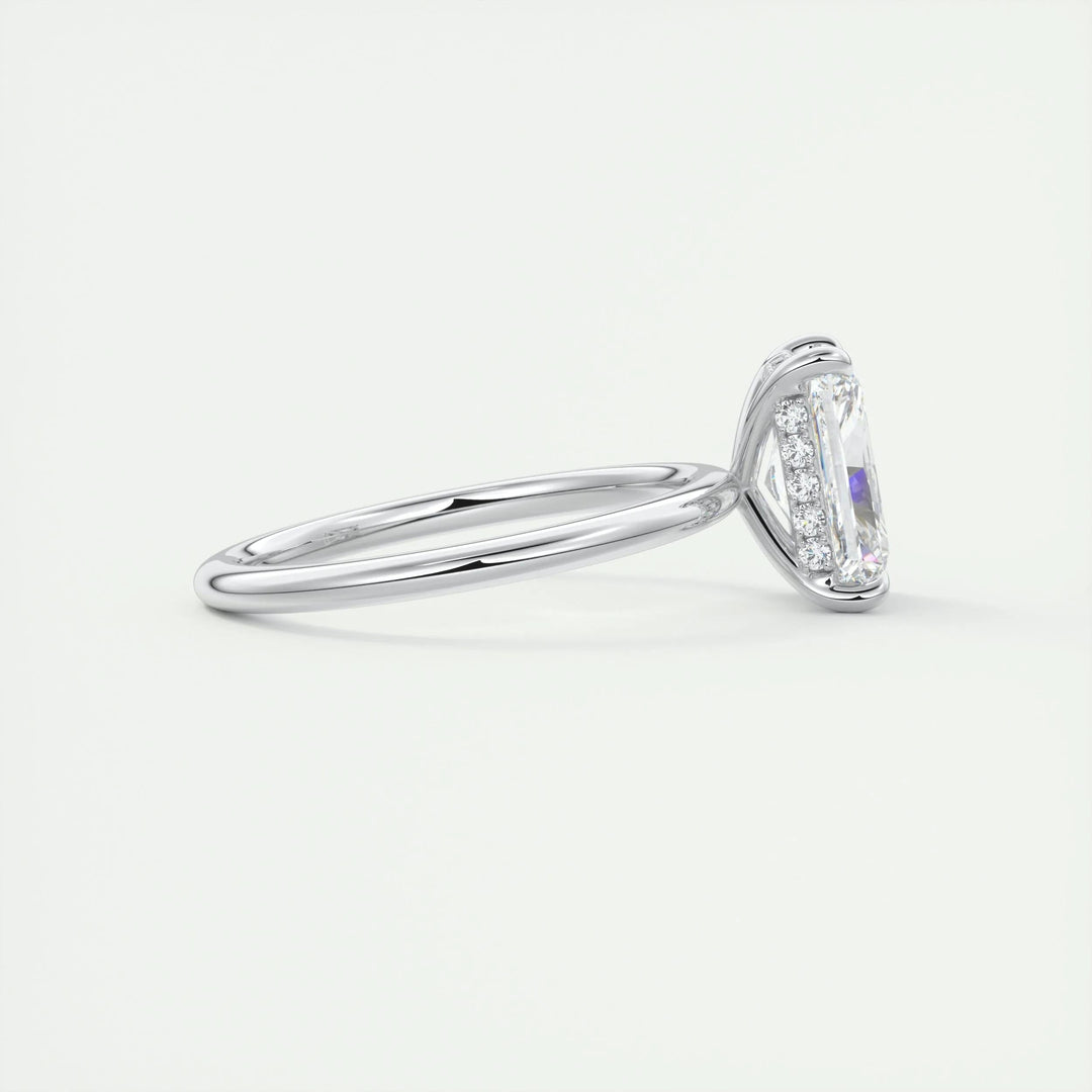 Radiant cut hidden halo engagement ring shown in real-life wear