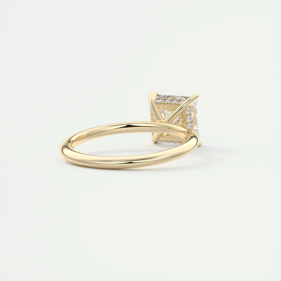 Certified princess cut diamond featured in hidden halo engagement ring