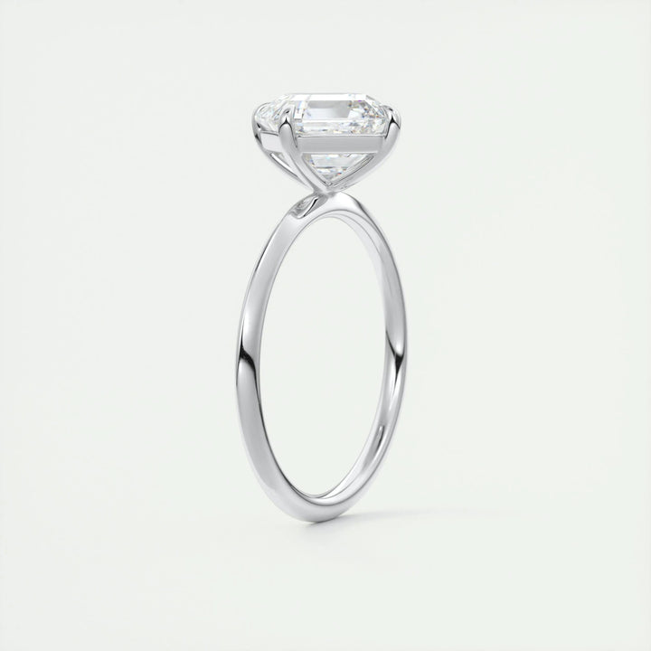 Asscher solitaire lab grown diamond ring side profile in gold setting