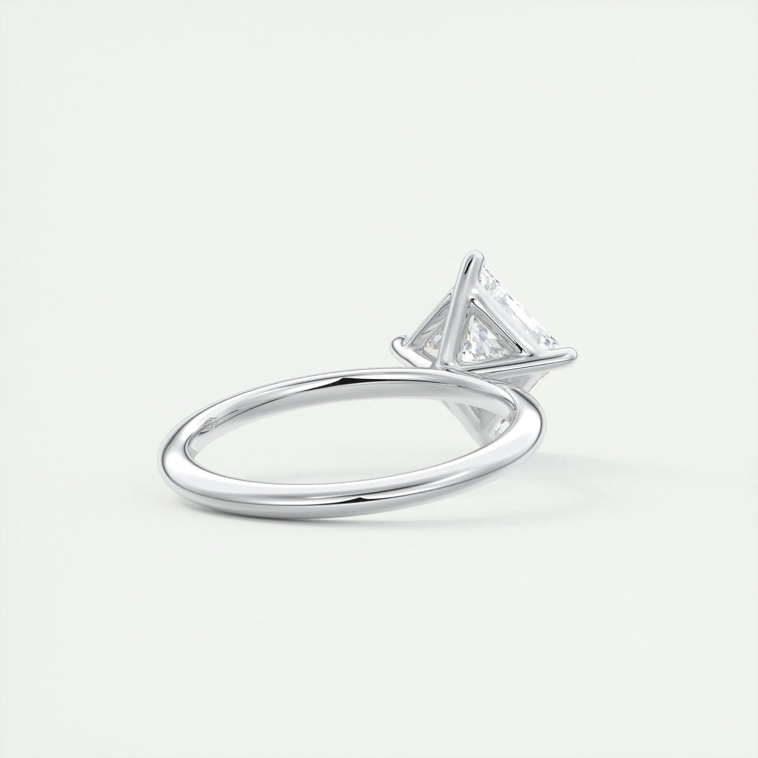 Angled view of princess cut diamond in solitaire setting