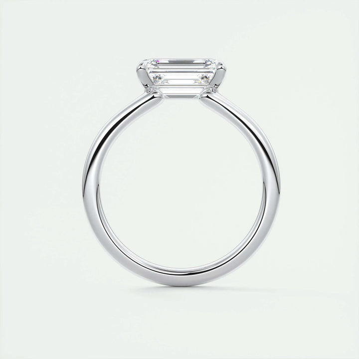 Profile view of emerald cut solitaire engagement ring band