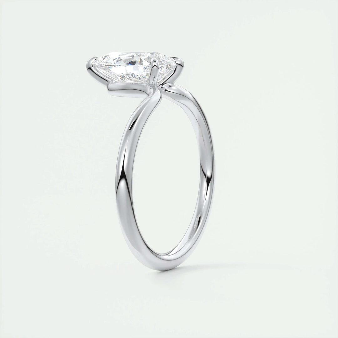 Angled view of pear cut diamond in solitaire setting