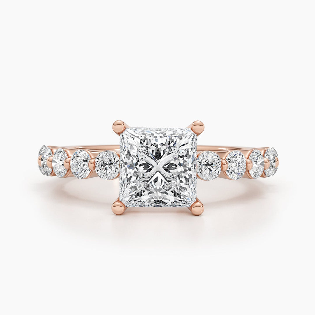 Princess cut engagement ring side view showing band detail