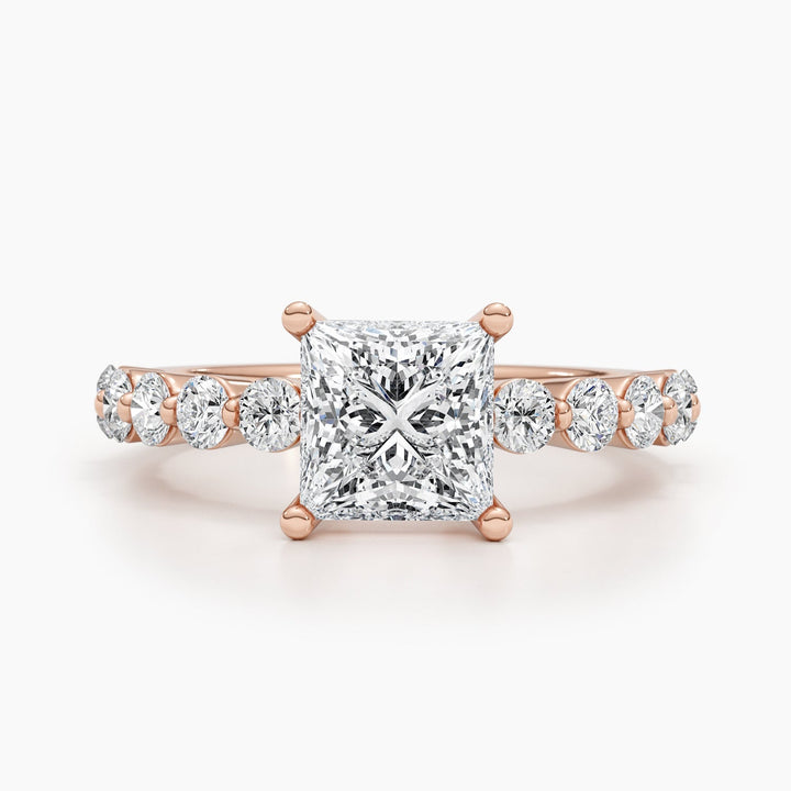Princess cut engagement ring side view showing band detail