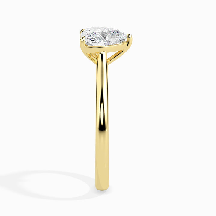 Heart solitaire lab grown diamond ring side profile in gold setting