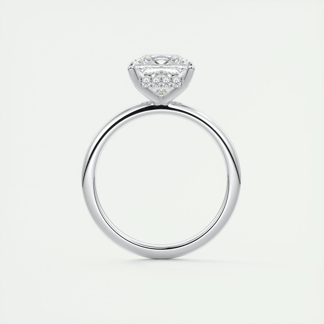 Princess cut hidden halo engagement ring with IGI certified center diamond