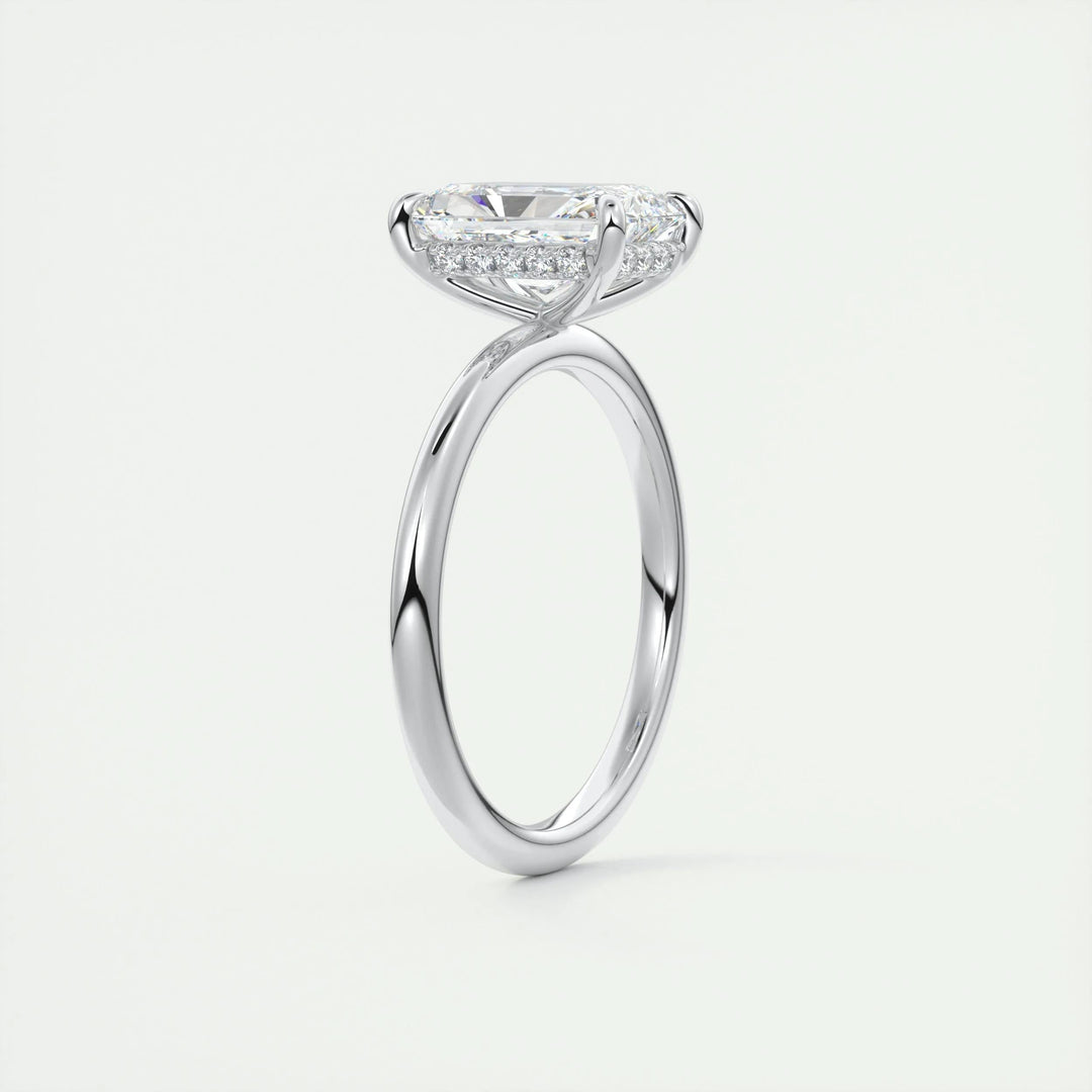 Radiant hidden halo engagement ring with certified lab grown diamond
