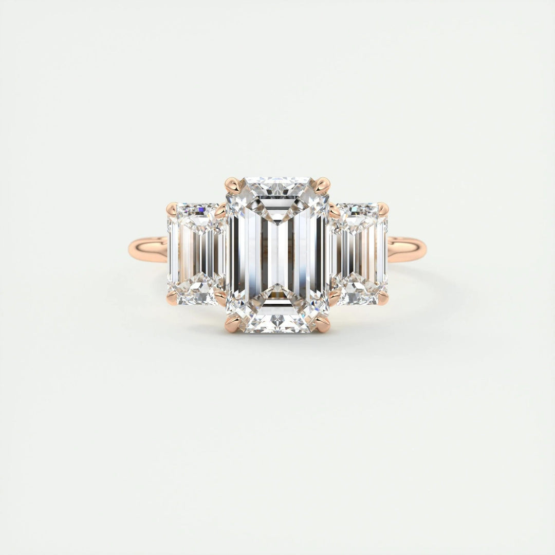 Emerald cut diamond ring worn on hand