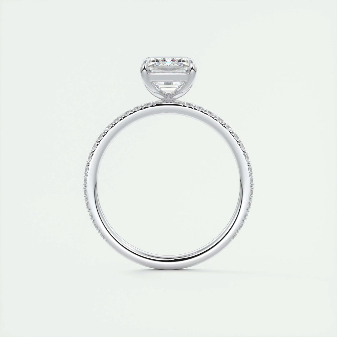 Handcrafted emerald cut pave lab grown diamond engagement ring