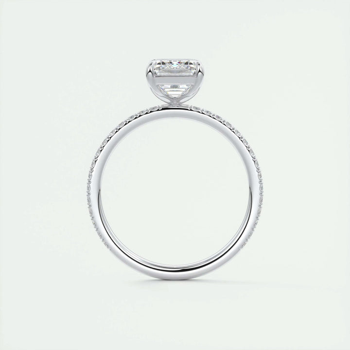 Handcrafted emerald cut pave lab grown diamond engagement ring