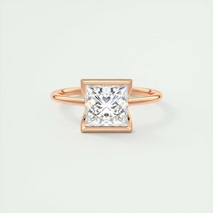 Top-down view of princess cut solitaire engagement ring