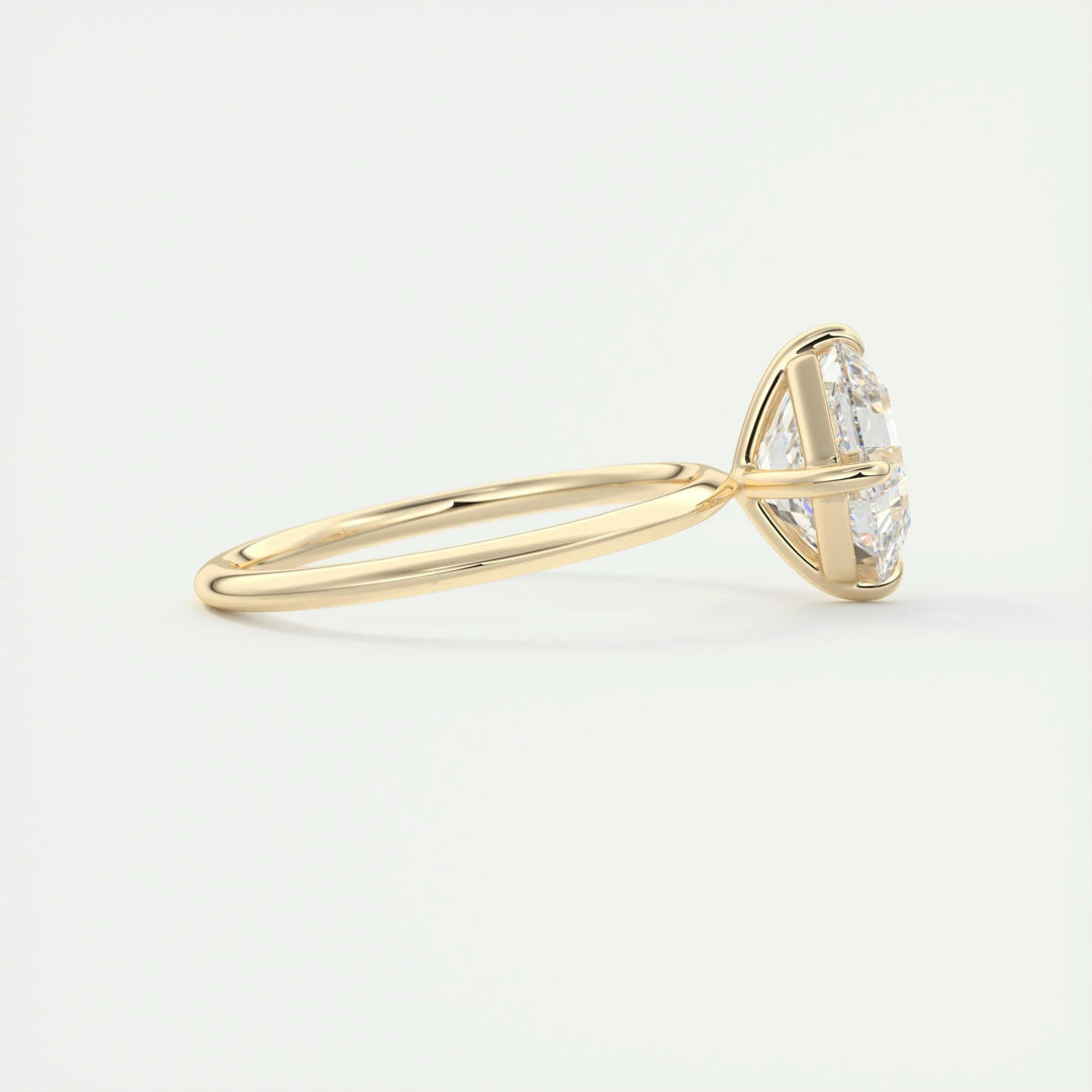 Profile view of asscher cut solitaire engagement ring band