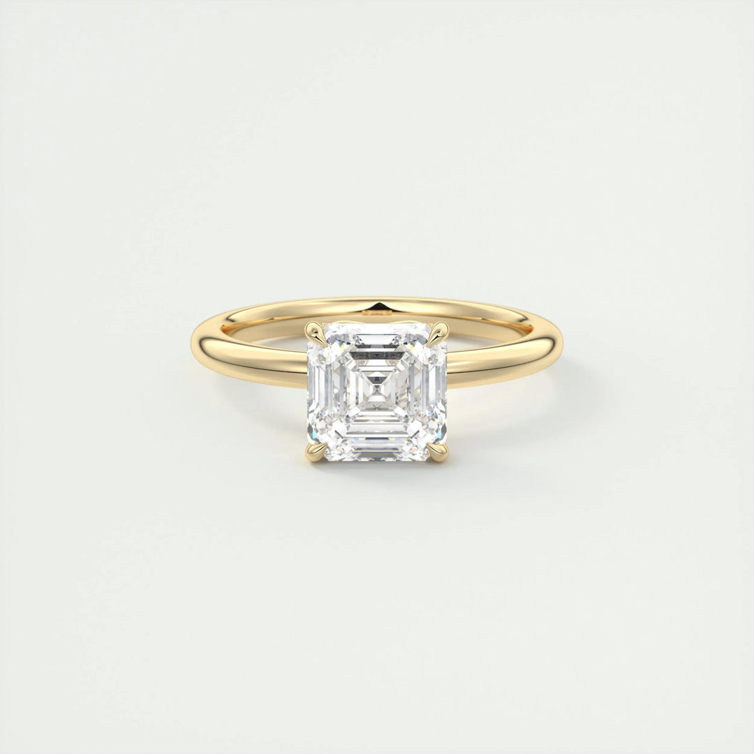 Side angle of asscher solitaire diamond engagement ring