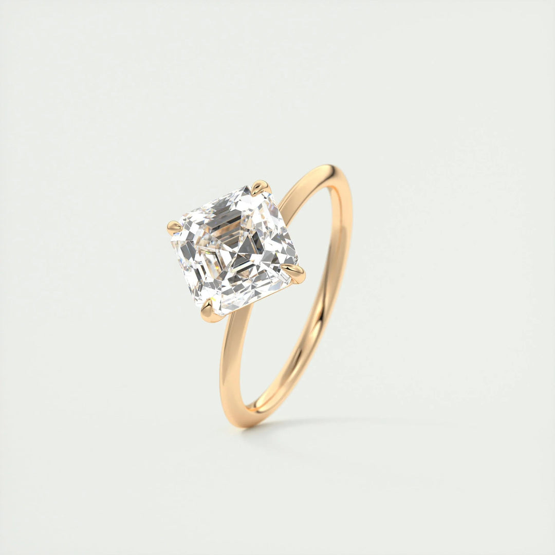 Asscher solitaire engagement ring with certified lab grown diamond