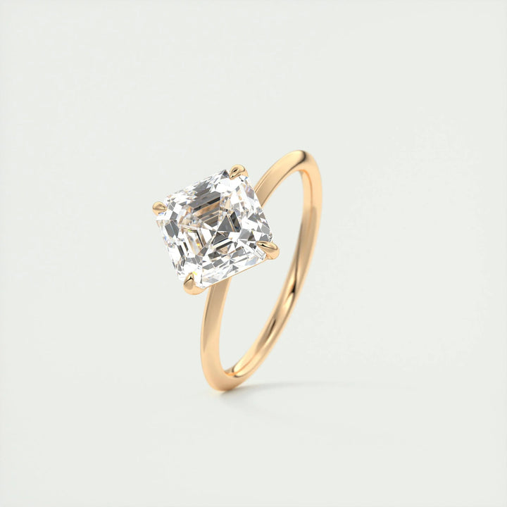 Asscher solitaire engagement ring with certified lab grown diamond