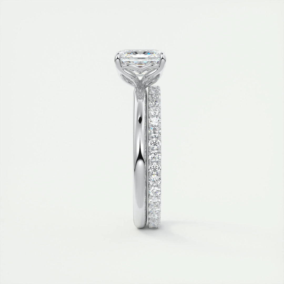 Asscher solitaire lab grown diamond ring side profile in gold setting