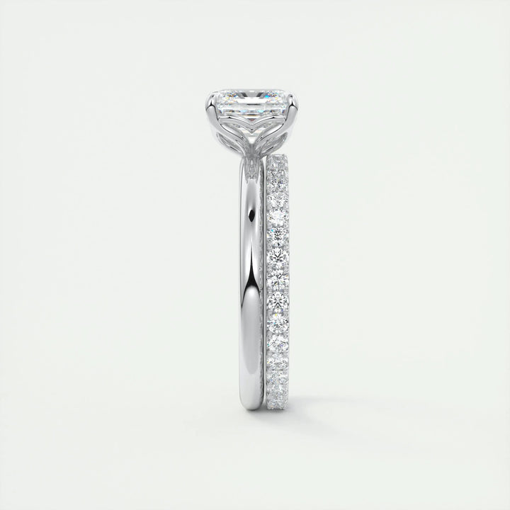 Asscher solitaire lab grown diamond ring side profile in gold setting