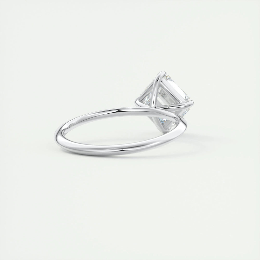 Close-up of asscher cut center diamond in solitaire engagement ring