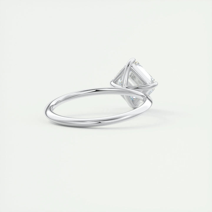 Close-up of asscher cut center diamond in solitaire engagement ring