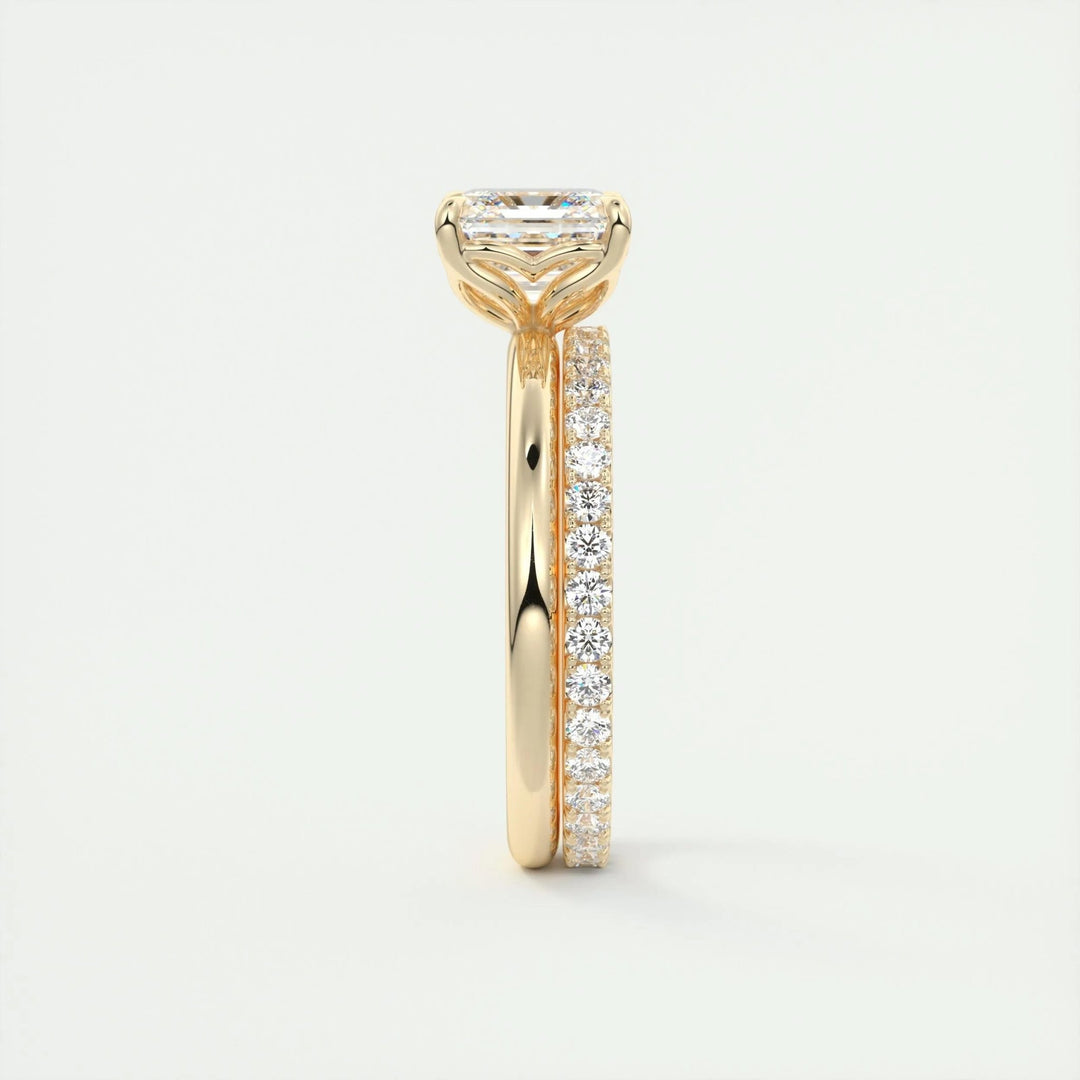 Asscher cut diamond ring worn on hand
