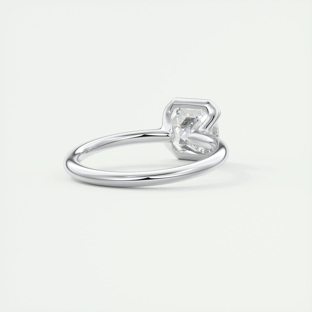 Close-up of asscher cut center diamond in solitaire engagement ring