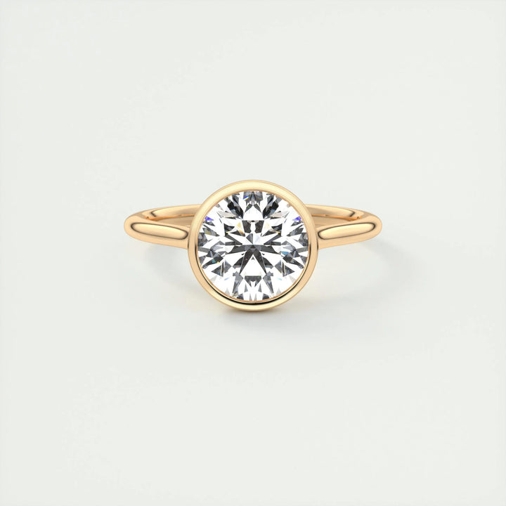 Round cut engagement ring side view showing band detail