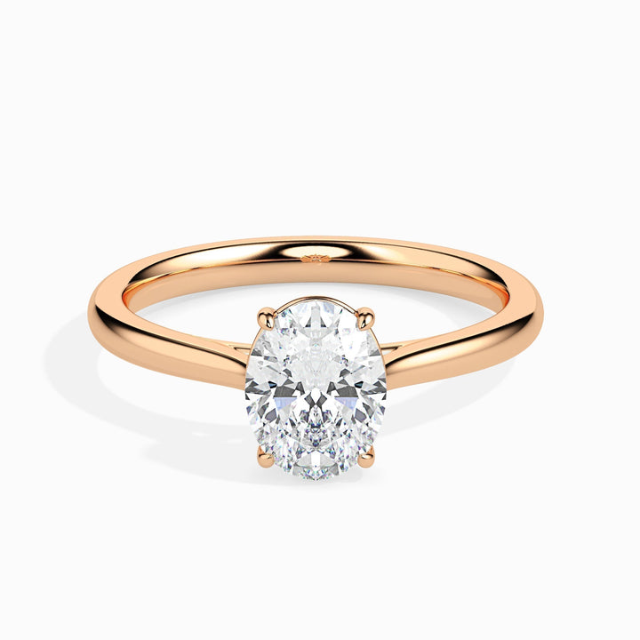 Side angle of oval solitaire diamond engagement ring