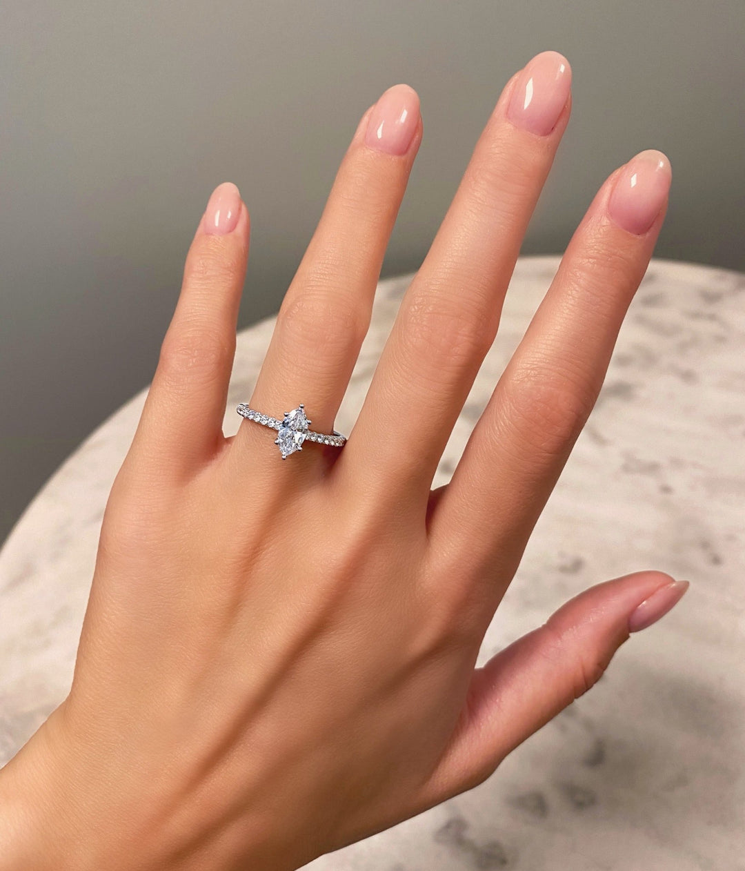 Marquise pave diamond engagement ring available in multiple metals