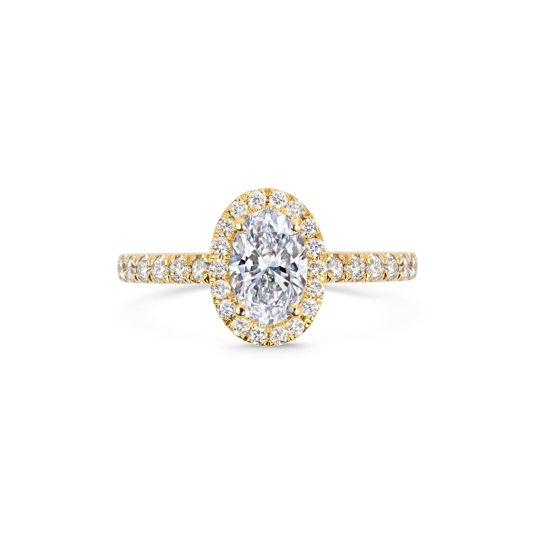 Oval pave engagement ring with brilliant diamond sparkle