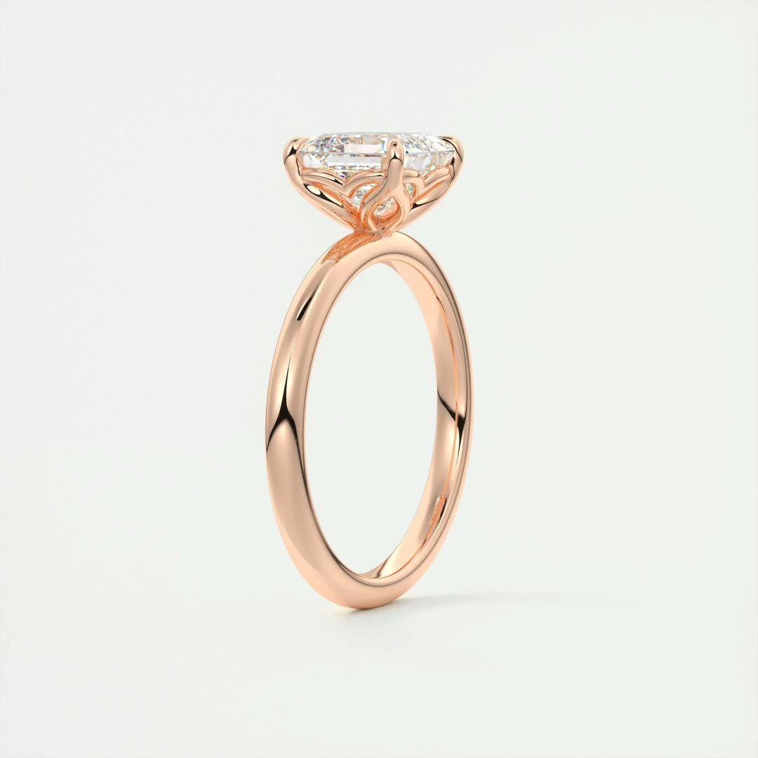 Asscher cut solitaire engagement ring shown in real-life wear
