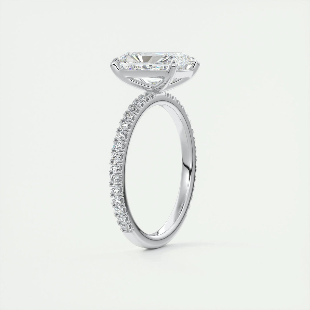 Radiant pave engagement ring close-up highlighting diamond sparkle