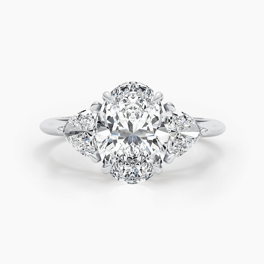 Discover oval three stone lab grown diamond engagement ring online
