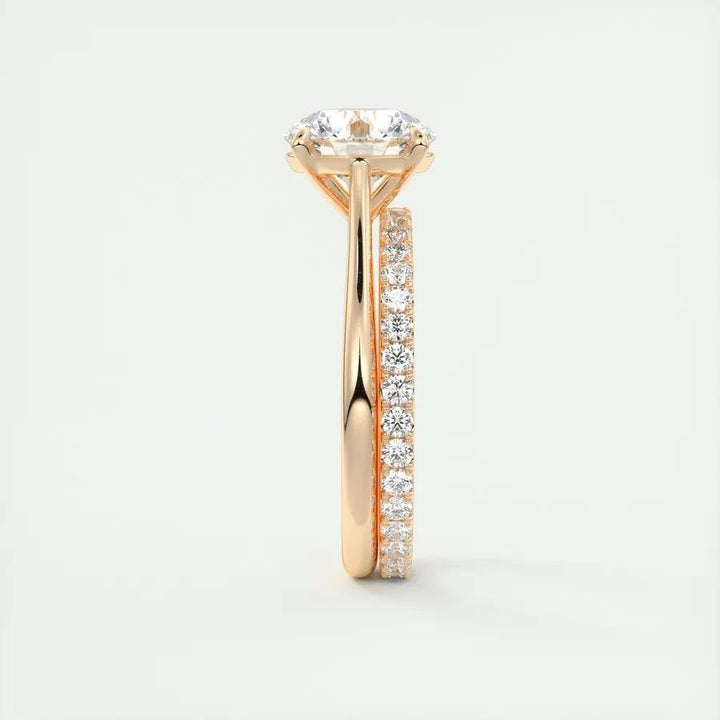 Round solitaire lab grown diamond ring side profile in gold setting