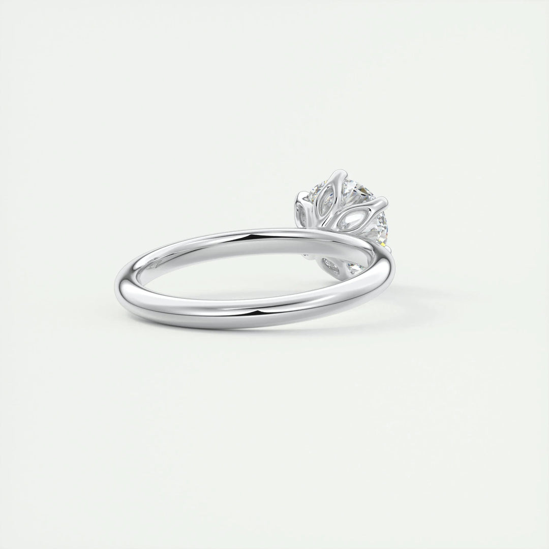 Top-down view of round cut solitaire engagement ring