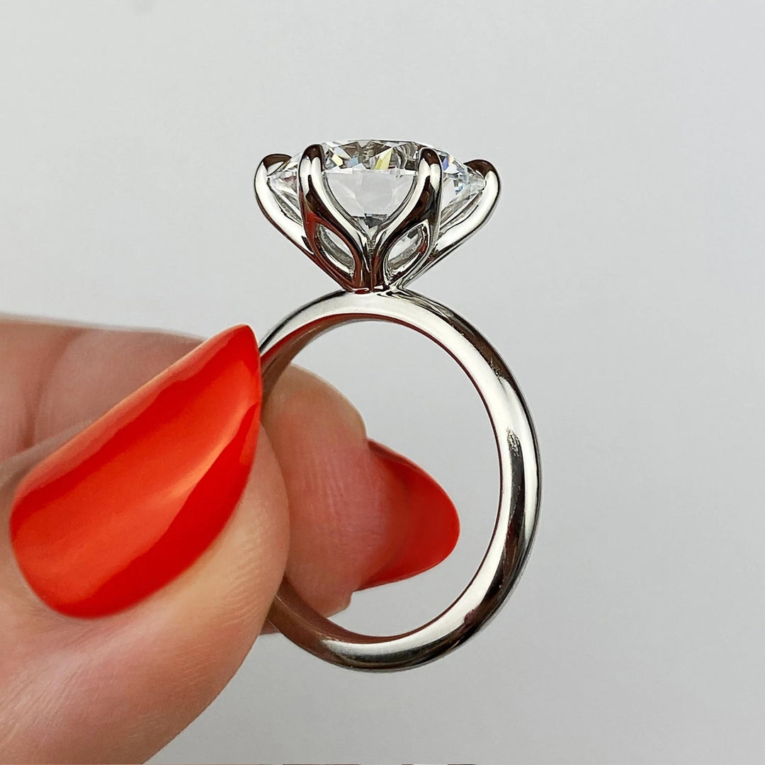 Round solitaire engagement ring close-up highlighting diamond sparkle