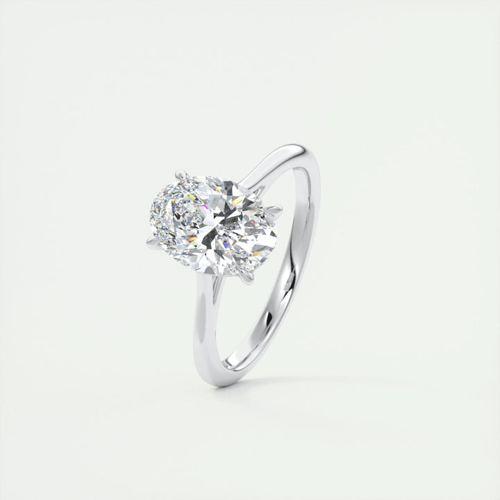 Close-up of oval cut center diamond in solitaire engagement ring