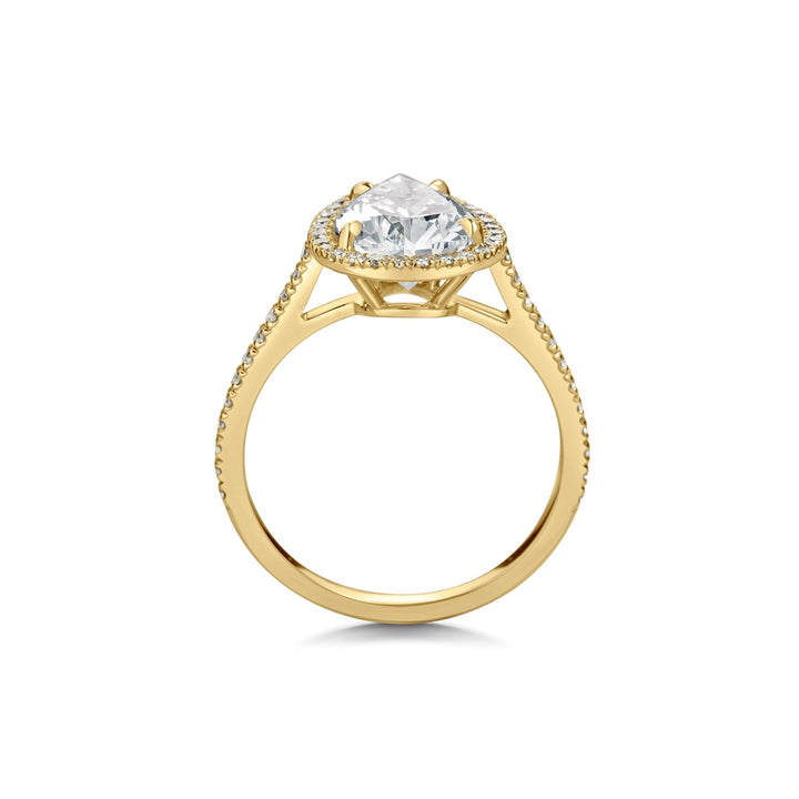 Side angle of pear pave diamond engagement ring