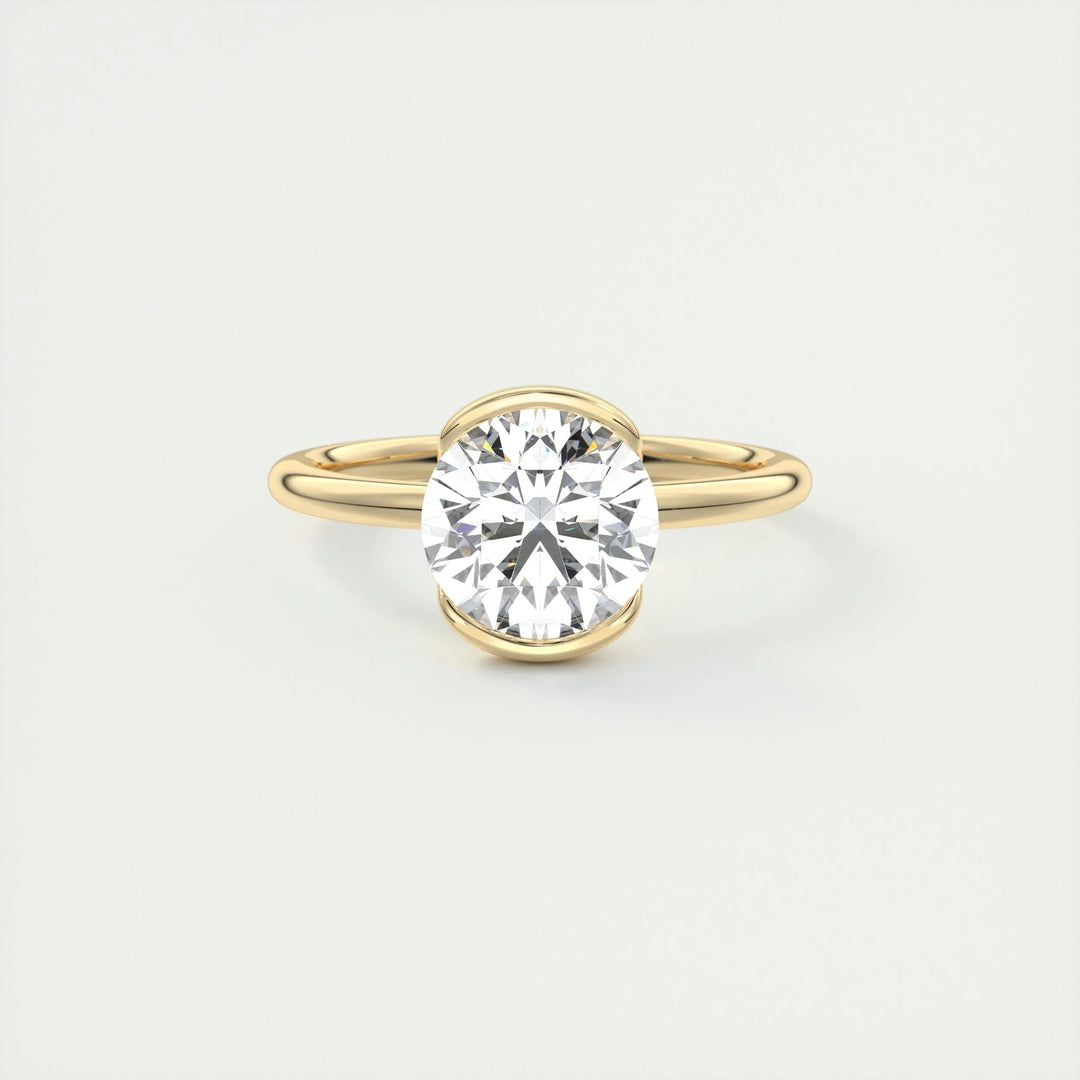 Round cut engagement ring side view showing band detail