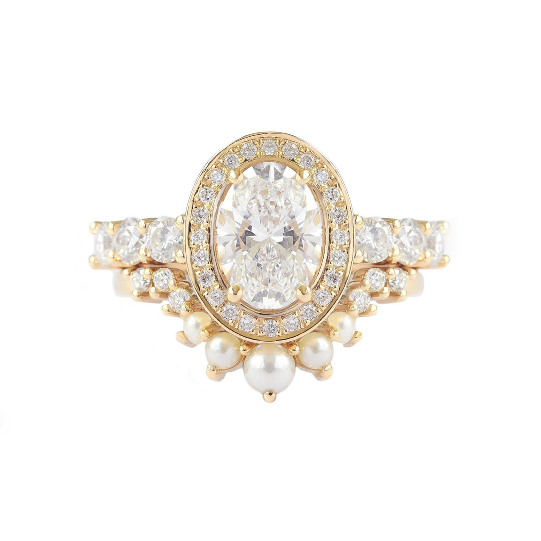 Handcrafted oval cut halo lab grown diamond engagement ring