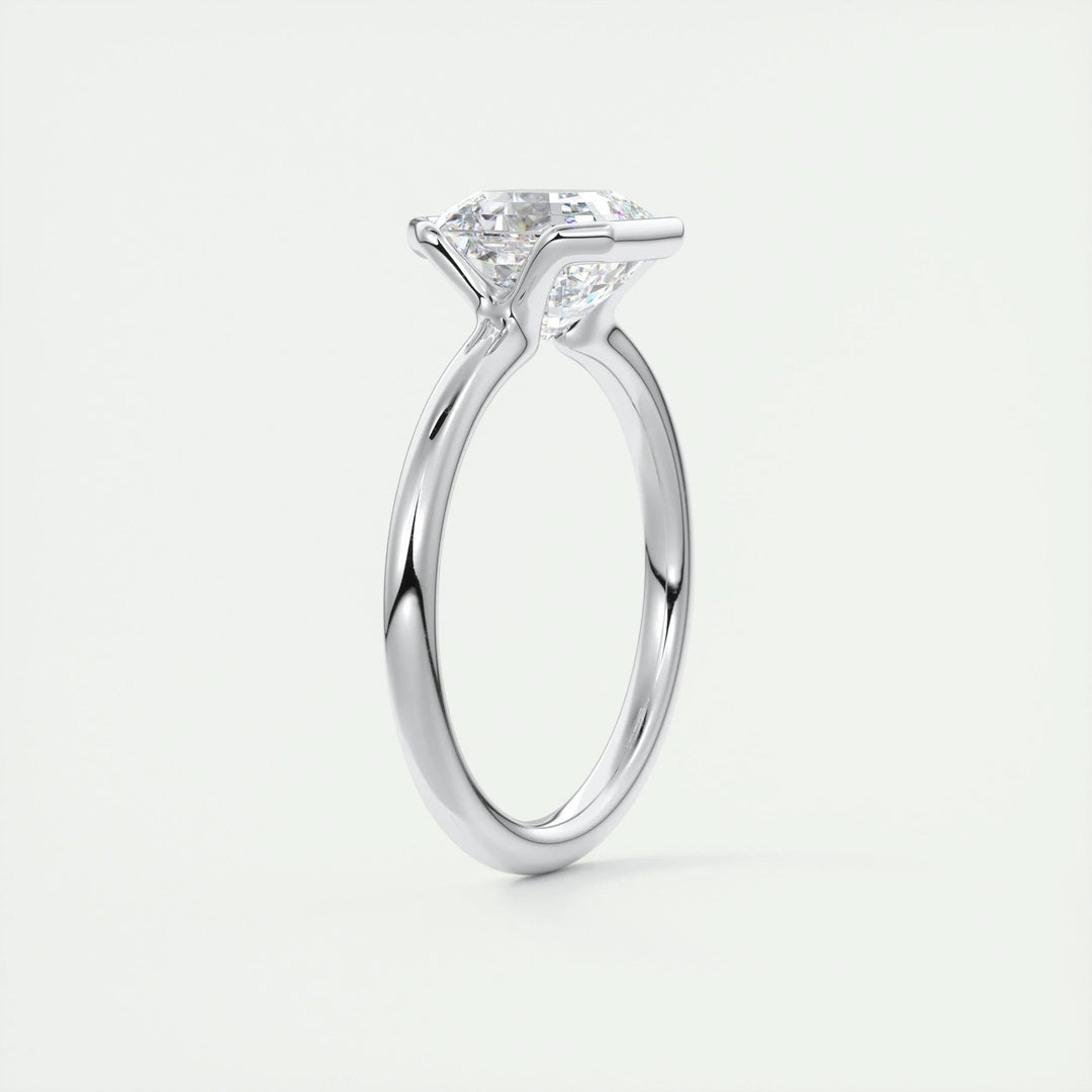 Asscher solitaire lab grown diamond ring side profile in gold setting