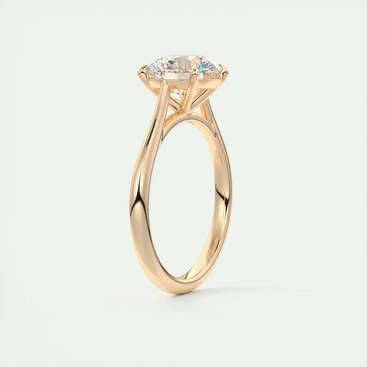 Round cut engagement ring side view showing band detail