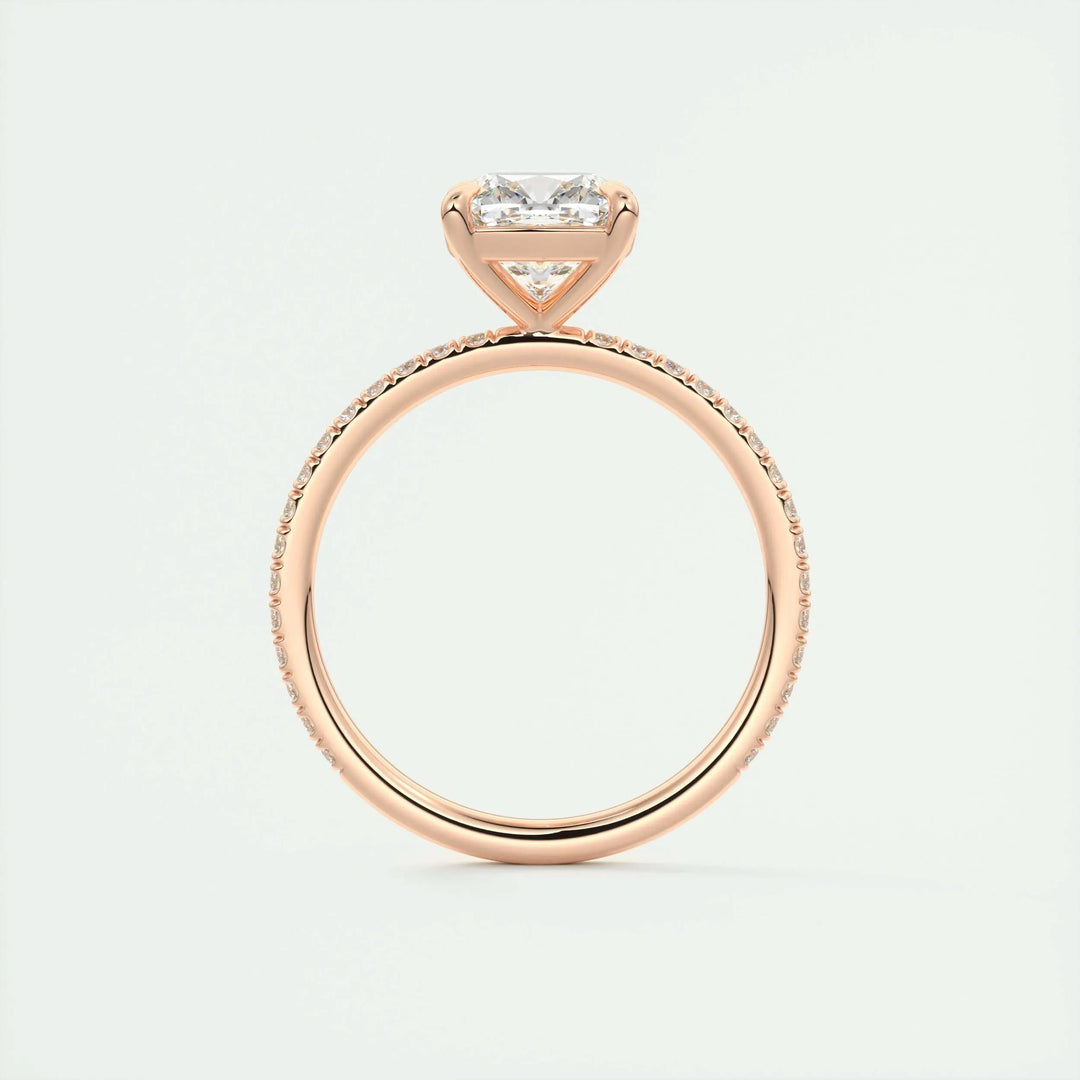 Handcrafted cushion cut pave lab grown diamond engagement ring