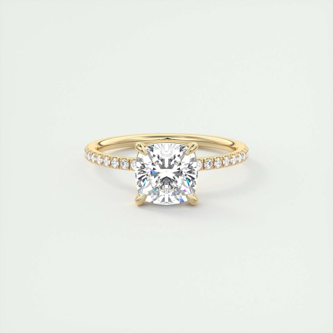 Cushion pave ring set with an IGI graded diamond