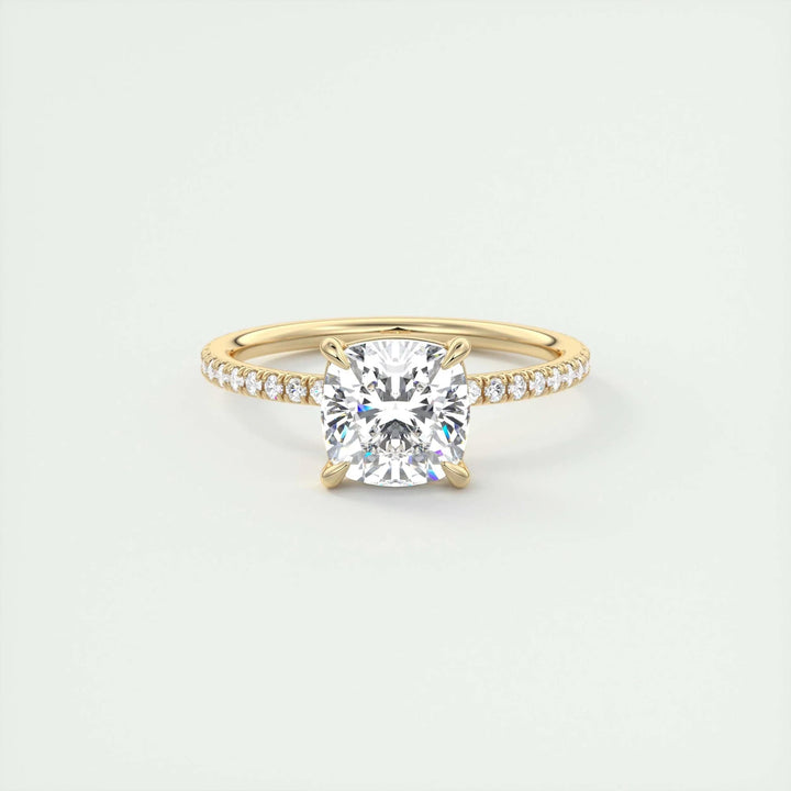 Cushion pave ring set with an IGI graded diamond
