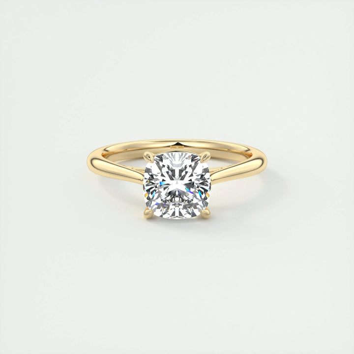 Certified cushion cut diamond featured in solitaire engagement ring