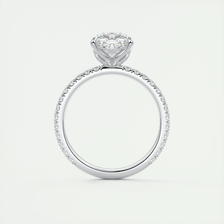 Cushion cut diamond ring worn on hand