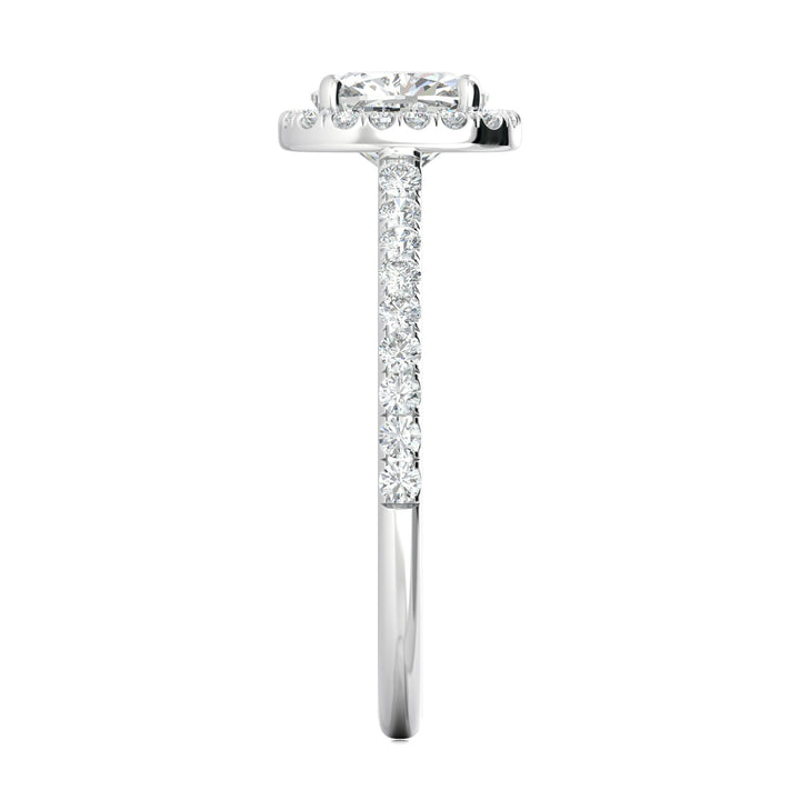 Cushion pave engagement ring close-up highlighting diamond sparkle