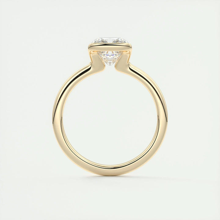 Close-up of cushion cut center diamond in solitaire engagement ring