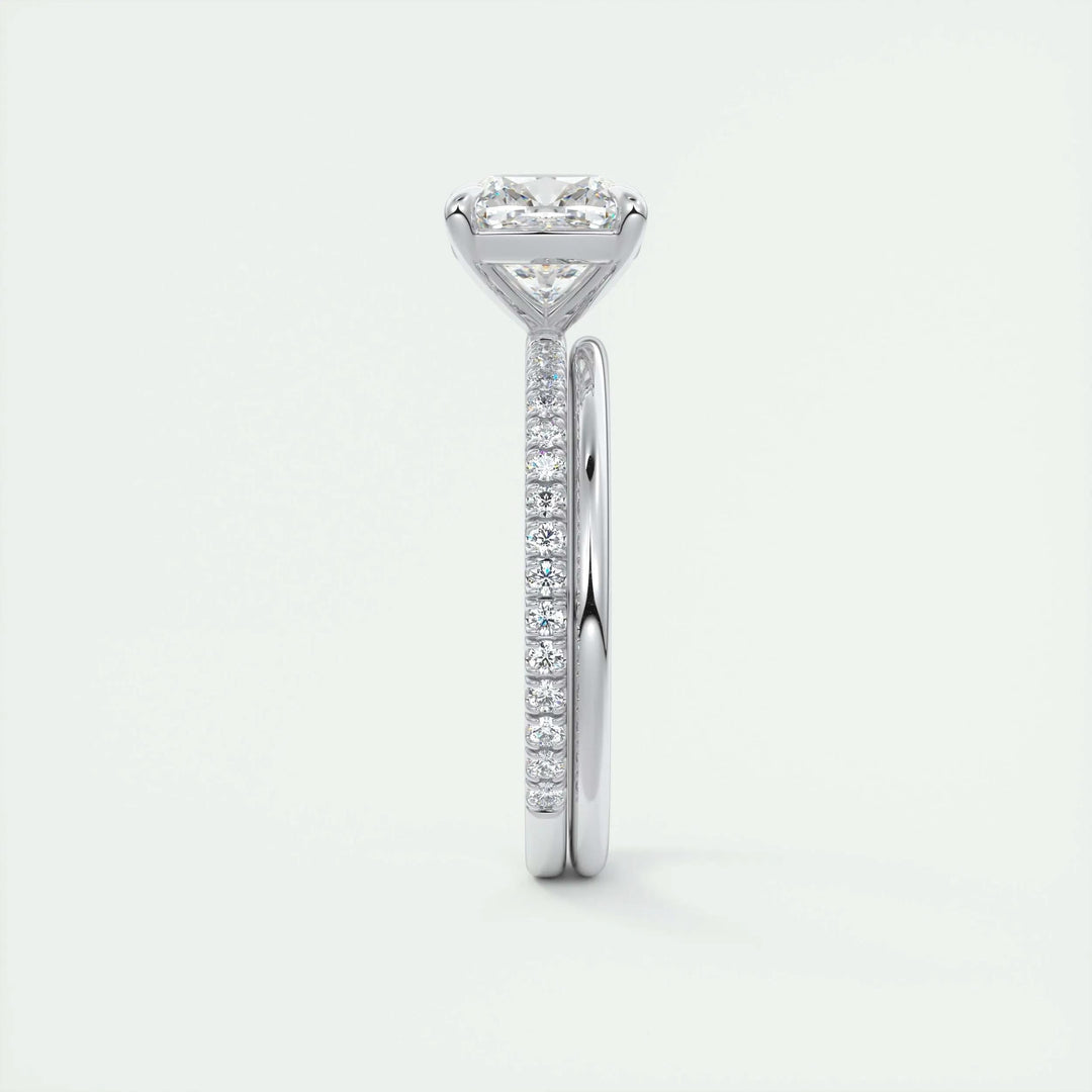 IGI certified cushion cut diamond in pave engagement ring setting