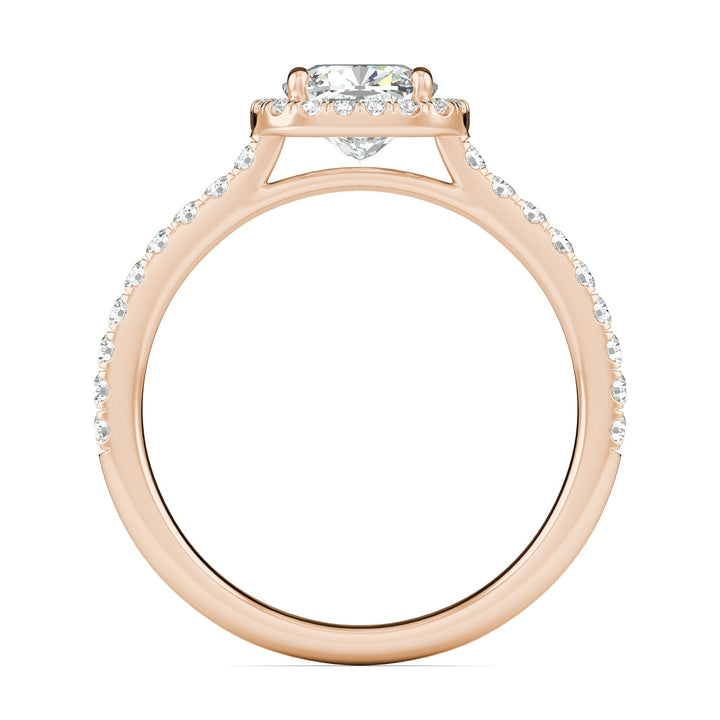 Cushion pave lab grown diamond ring fitted on finger